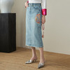 复古绣花烫钻轻奢，高腰牛仔半身裙WLZD-2411507 商品缩略图0