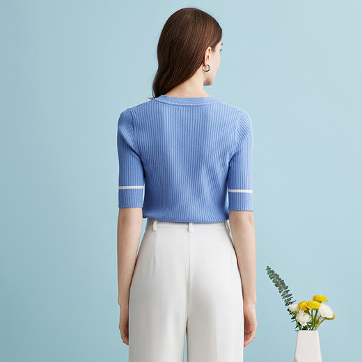 EITIE爱特爱夏季新款时尚气质通勤撞色针织T恤上衣B2401310 商品图4