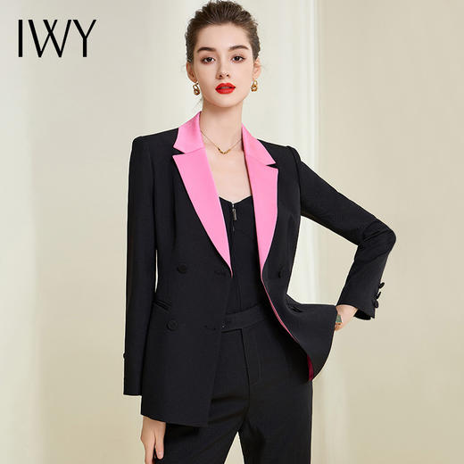 IWY黑色高端拼接领西装套装商务总裁阔腿裤正装时尚气质通勤工作服241007C1+P3 商品图4