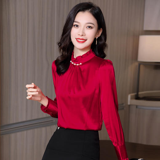 真丝长袖衬衫温柔淑女花边领桑蚕丝ASE9005-1 商品图3