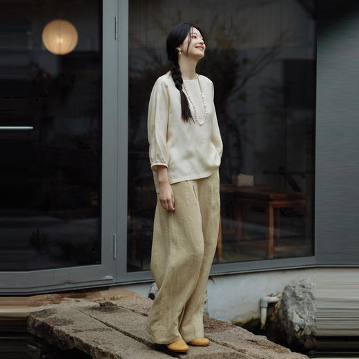 绽放198朵/真丝桑蚕丝19姆米柞蚕丝提花脏染米杏色休闲衬衫 商品图2