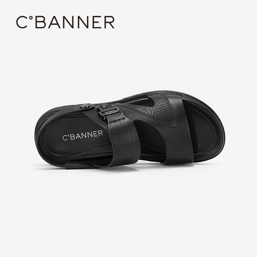 千百度男鞋休闲凉鞋夏季沙滩度假海边真皮增高两穿凉拖鞋A24324504 商品图2