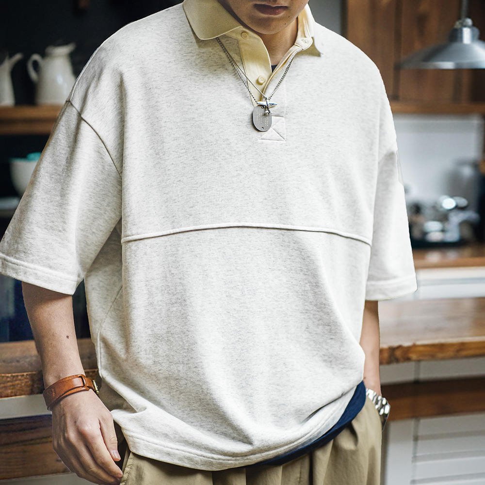 工装优选 美式复古重磅针织短袖polo衫cleanfit翻领五分袖T恤男夏