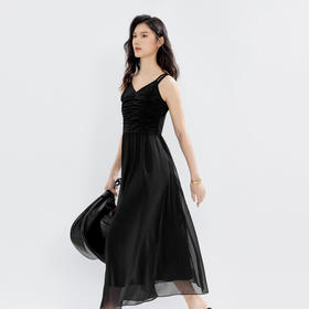 【严选】伊芙丽浪漫设计感假两件透感飘逸感吊带长款连衣裙2024夏装新款1F4992411