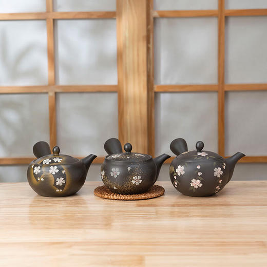 【非同款】美浓烧（Mino Yaki）常滑烧日本进口手作紫砂黑泥富仙手绘樱花复古粗淘过滤泡茶壶茶具 商品图1