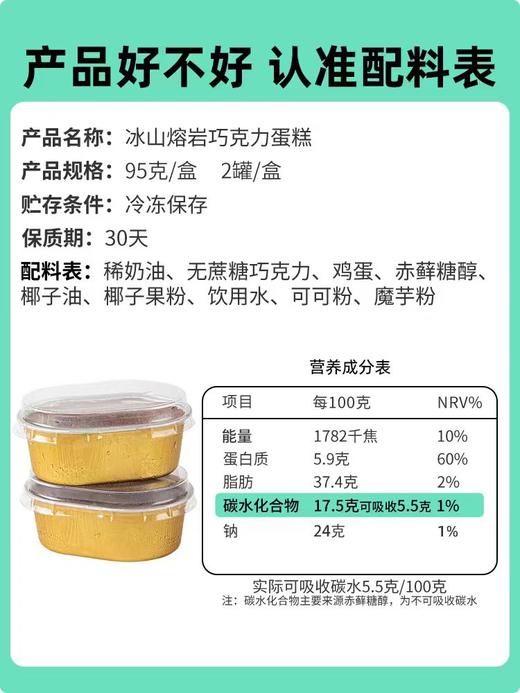 冰山熔岩巧克力蛋糕丨冰山熔岩巧克力爆浆夹心可可蛋糕无蔗糖零食下午茶网红甜品含鸡蛋无麸质 糖学友 商品图4