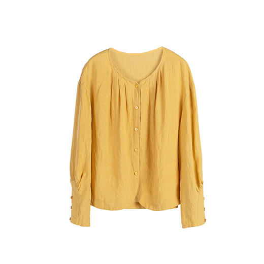 绽放244朵/高端酵素水洗亚麻圆弧形灯笼长袖黄色休闲防晒衬衫 商品图4