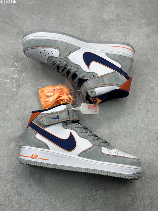 夏日特惠💰460 公司级 Nike Air Force 1 Mid 灰蓝橙麂皮 空军一号中帮休闲板鞋 商品图4