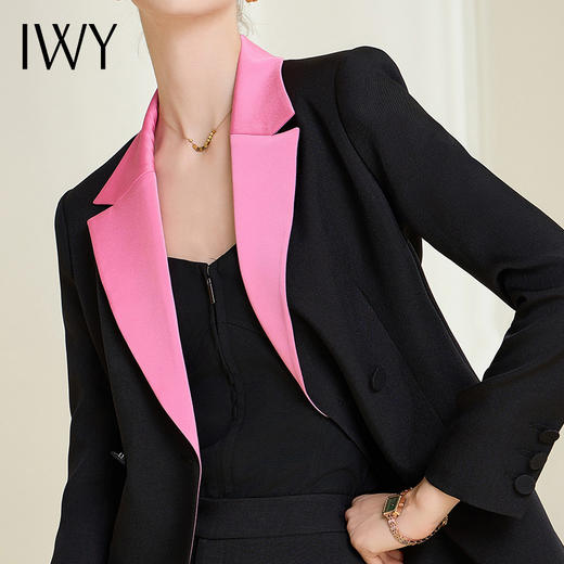 IWY黑色高端拼接领西装套装商务总裁阔腿裤正装时尚气质通勤工作服241007C1+P3 商品图5