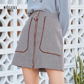 欧芮儿2023秋装新款女装夏装千鸟格半身裙女拉链格子a字裙包臀裙