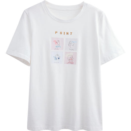 欧芮儿白色短袖t恤女早春2024新款宽松时尚气质印花别致纯棉上衣 商品图4