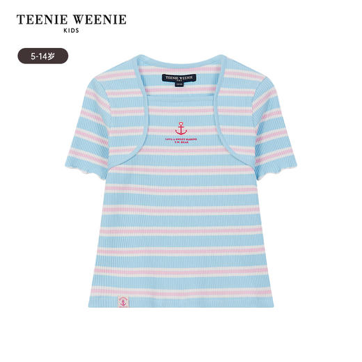 TeenieWeenie Kids小熊童装夏季女童小清新舒适条纹短袖T恤TKRA242457B 商品图4