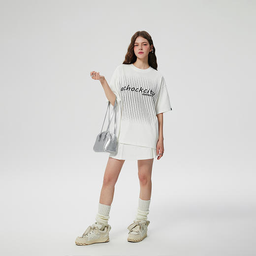 【2024SS新款】潮牌丝网条纹印花设计圆领T恤美式简约情侣短袖 商品图1