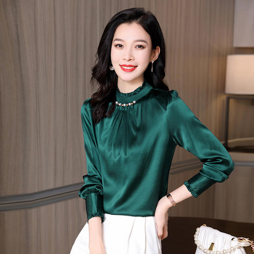 真丝长袖衬衫温柔淑女花边领桑蚕丝ASE9005-1 商品图2
