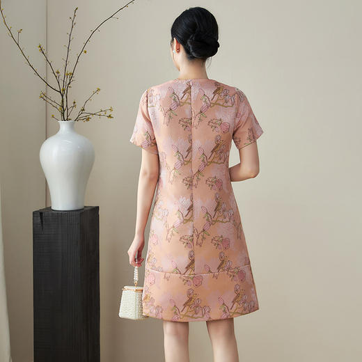 新中式改良旗袍，繁花枝鸟气质禅意收腰连衣裙WLZD-2411411 商品图1