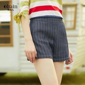 欧芮儿条纹休闲裤女夏季2023年新款时尚气质修身直筒纯棉包臀短裤