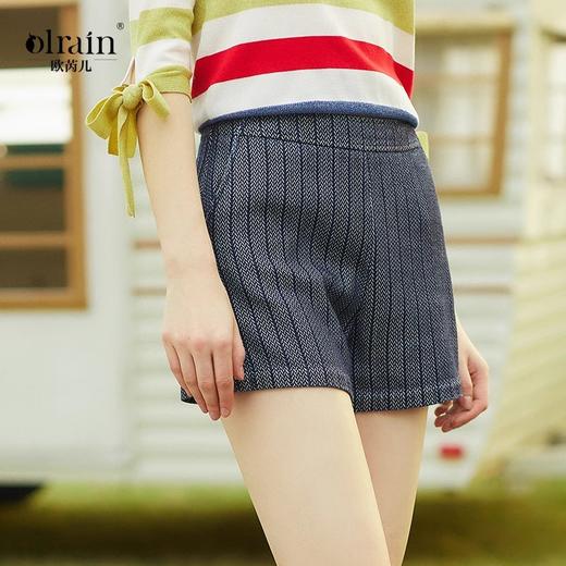 欧芮儿条纹休闲裤女夏季2023年新款时尚气质修身直筒纯棉包臀短裤 商品图0