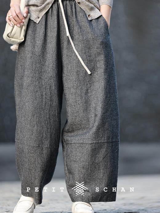 PETIT SCHAN小闪 CLO#459  catch up 叙旧 色织棉麻松紧腰立体剪裁宽松休闲萝卜裤 商品图6