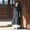 绽放223朵/优雅气质新中式后领系扣侧开衩宽松干洗亚麻黑色连衣裙 商品缩略图2