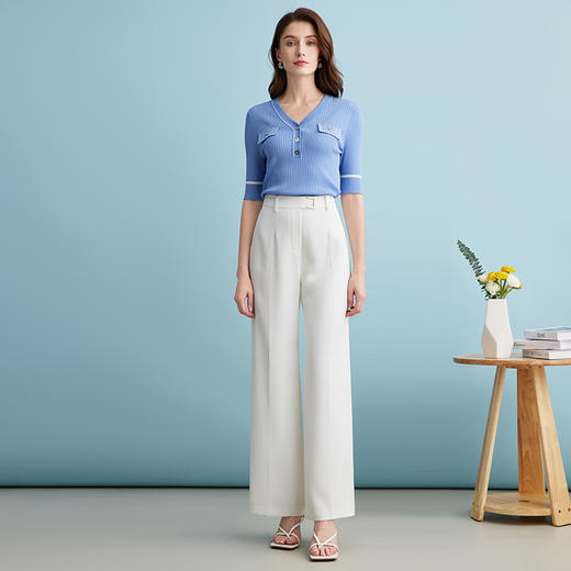 EITIE爱特爱夏季新款时尚气质通勤撞色针织T恤上衣B2401310 商品图3