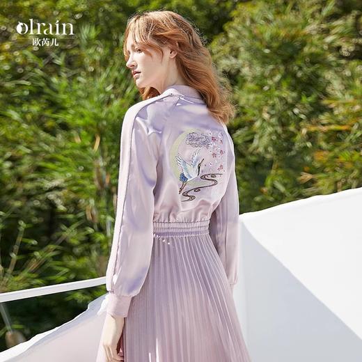 欧芮儿 刺绣连衣裙长款2020秋新女装过年韩版洋气立领百褶A字裙子 商品图0