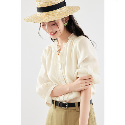 【严选】诗凡黎衬衫系带木耳边浪漫2024春夏新款女上衣衬衣百搭SF5120721 商品图3