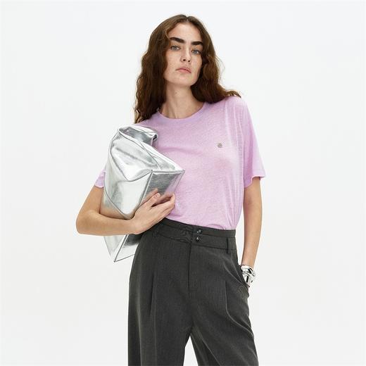 SELFWHO 纯羊毛T恤2024夏新款罗纹圆领亲肤柔软透气正肩短袖上衣 商品图2