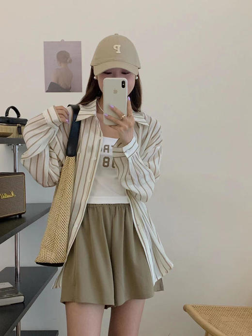 【G商品推广】条纹衬衫吊带三件套G-6133 商品图3