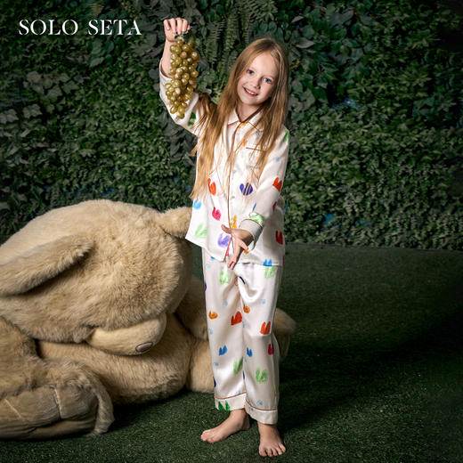 SOLO SETA 22姆米真丝儿童印花睡衣套装女长袖长裤桑蚕丝2025新款 商品图0