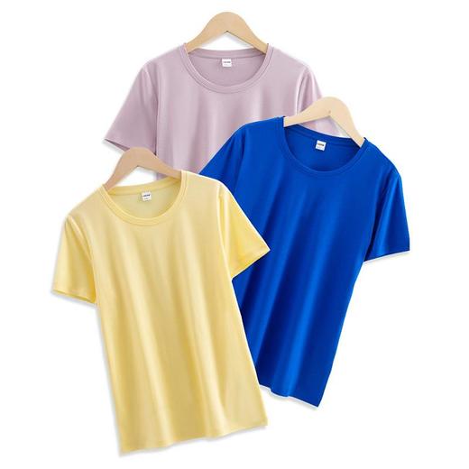 新款80支双面丝光棉短袖T恤女夏宽松圆领新疆棉v领纯色半袖t恤女 商品图4