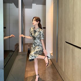 【清仓超15天不保价】奢姿2025年夏季新款大码女装气质立领裙子胖妹妹提花旗袍连衣裙8942890011