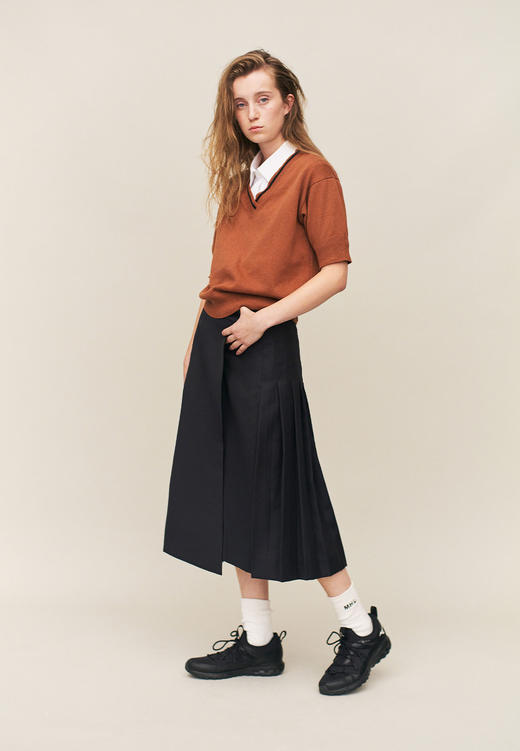 Margaret Howell  墨蓝色羊毛百褶苏格兰半裙 商品图7