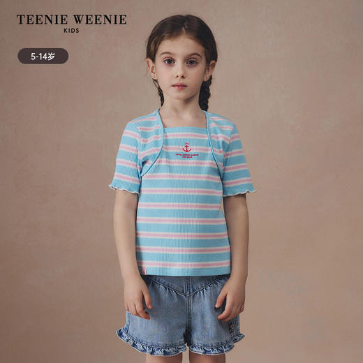 TeenieWeenie Kids小熊童装夏季女童小清新舒适条纹短袖T恤TKRA242457B 商品图1