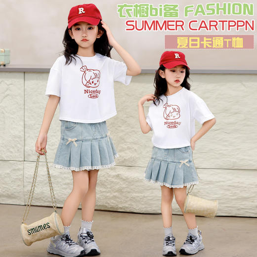 【39.9/2件】新款儿童夏季韩版短袖宽松落肩圆领字母印花百搭宽纯棉袖上衣聚 商品图6