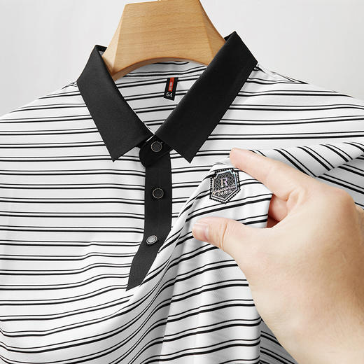 【冰丝高弹】【新款DWN】大依优型大码条纹短袖Polo衫翻领加肥加大男装大号大码上衣男士休闲半袖夏季 商品图2