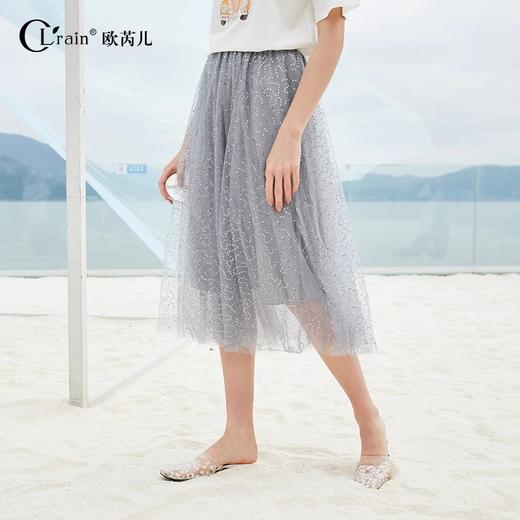 欧芮儿夏装2021新款女装亮片网纱半身裙中长款女高腰a字女裙子 商品图0