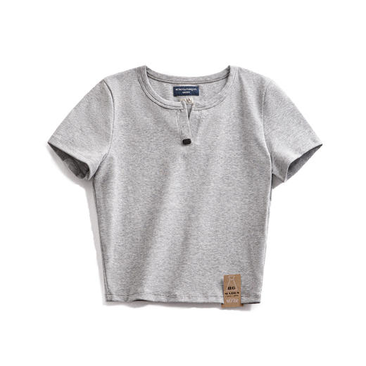 马登美式亨利衫短袖正肩修身t恤短款纯色内搭打底衫棉辣妹上衣女 商品图4