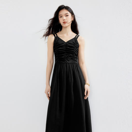 【严选】伊芙丽浪漫设计感假两件透感飘逸感吊带长款连衣裙2024夏装新款1F4992411 商品图1