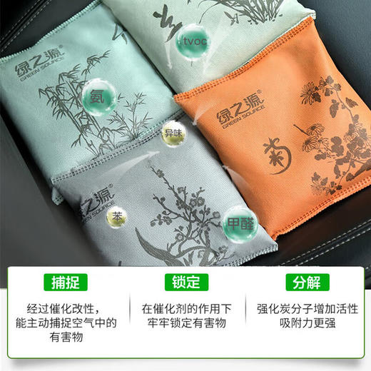 绿之源活性炭包吸去除甲醛清除剂 室内装修新车除异味空气清新剂净化器 【梅兰竹菊纳米矿晶】500g*4 商品图3