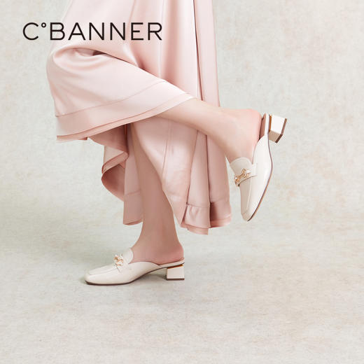 千百度羊皮包头拖女夏季粗跟穆勒鞋一脚蹬外穿拖鞋通勤A24249773 商品图4