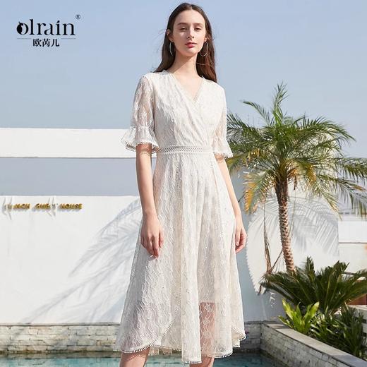 欧芮儿女装夏装收腰显瘦连衣裙女中长款蕾丝拼接超仙裙子 商品图0