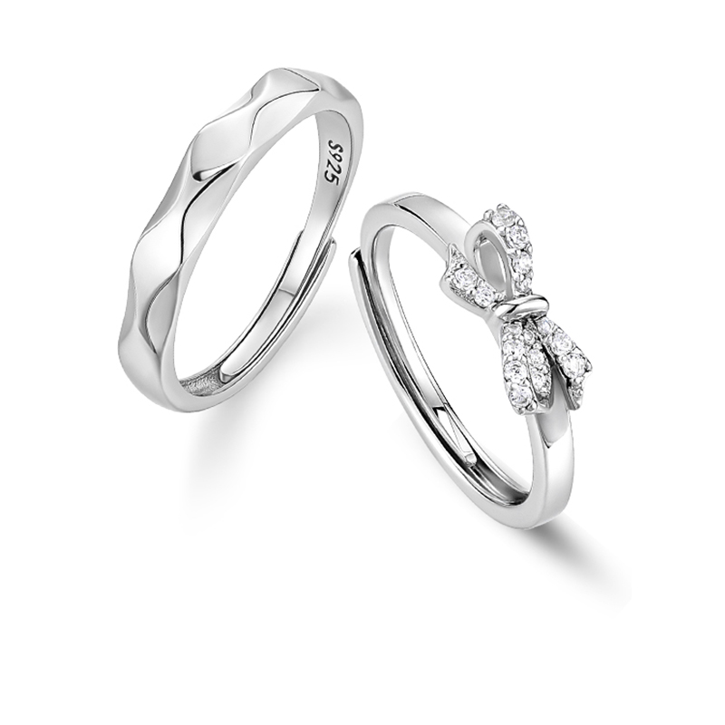 KADER卡蒂罗 丝带蝴蝶结对戒 925银/足银  精致闪钻浪漫小众送女友设计  情侣戒指/闺蜜戒指