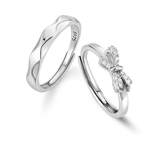 KADER卡蒂罗 丝带蝴蝶结对戒 925银/足银  精致闪钻浪漫小众送女友设计  情侣戒指/闺蜜戒指 商品图0