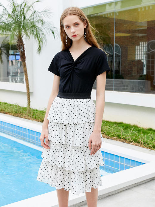OLrain法式高级穿搭黑白波点短袖连衣裙女夏季2022气质显瘦裙 商品图1