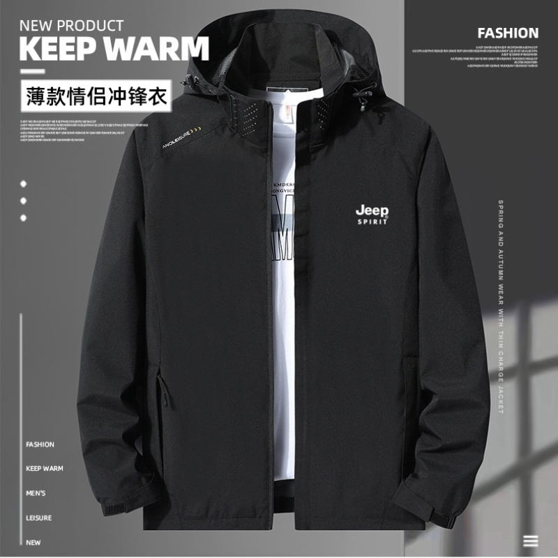 JEEP SPIRIT【春款户外防风黑色外套】防风连帽设计，守护温暖，不在风中凌乱，无惧风雨 ！