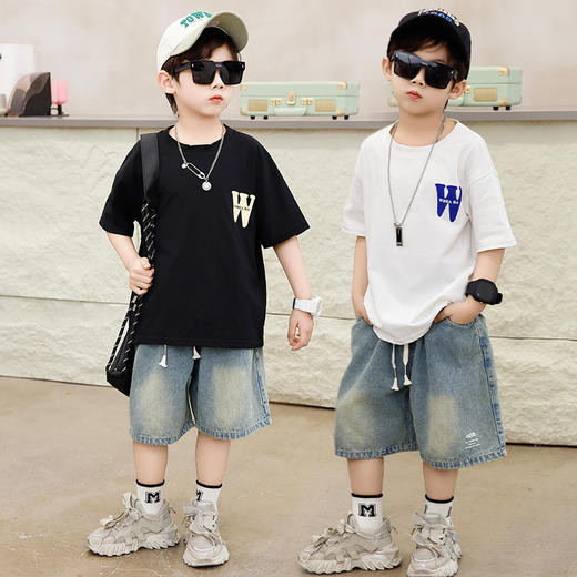 【39.9/2件】新款儿童夏季韩版短袖宽松落肩圆领字母印花百搭宽纯棉袖上衣聚 商品图3