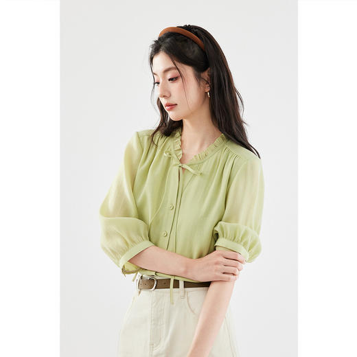 【严选】诗凡黎衬衫系带木耳边浪漫2024春夏新款女上衣衬衣百搭SF5120721 商品图2