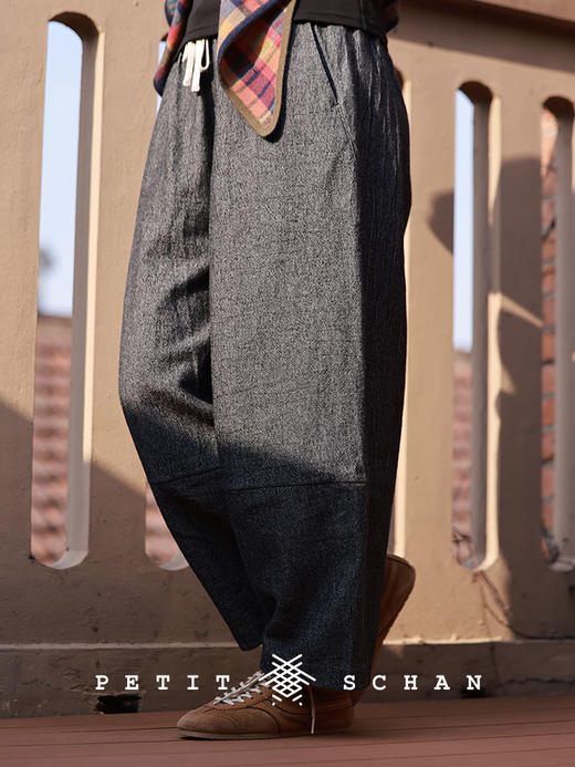 PETIT SCHAN小闪 CLO#459  catch up 叙旧 色织棉麻松紧腰立体剪裁宽松休闲萝卜裤 商品图5
