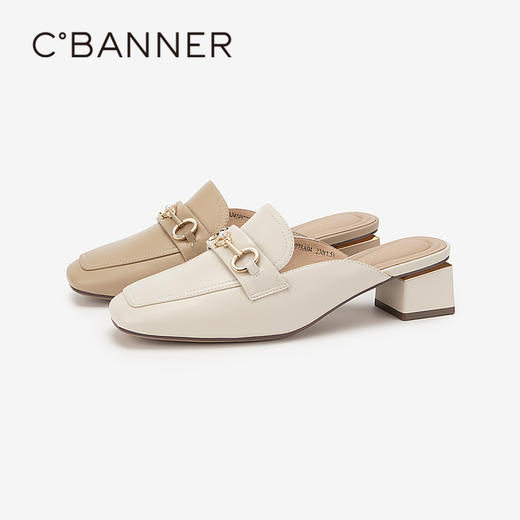 千百度羊皮包头拖女夏季粗跟穆勒鞋一脚蹬外穿拖鞋通勤A24249773 商品图1