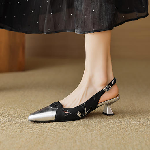 【预售5天】国风优雅，真皮拼接包头后空凉鞋CQSJ&2938 商品图6